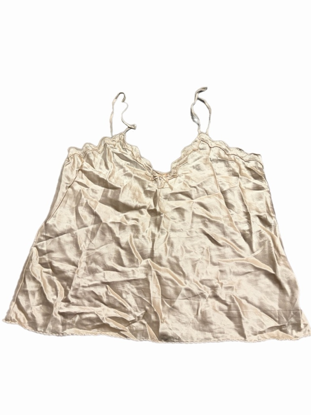 70s/80s European Vintage 100% Silk Cami Top w Lace Trim (Cream/Tan) Size S/M